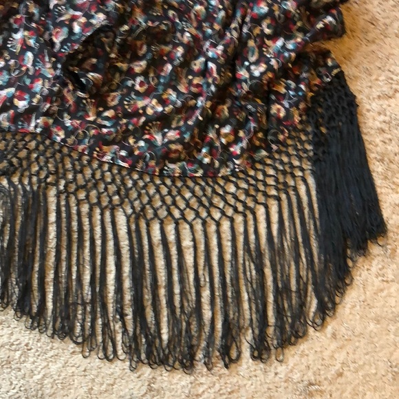 Forever 21 Embroidered Fringed Kimono Black Red Blue Wrap Swim Cover Up - Picture 8 of 10